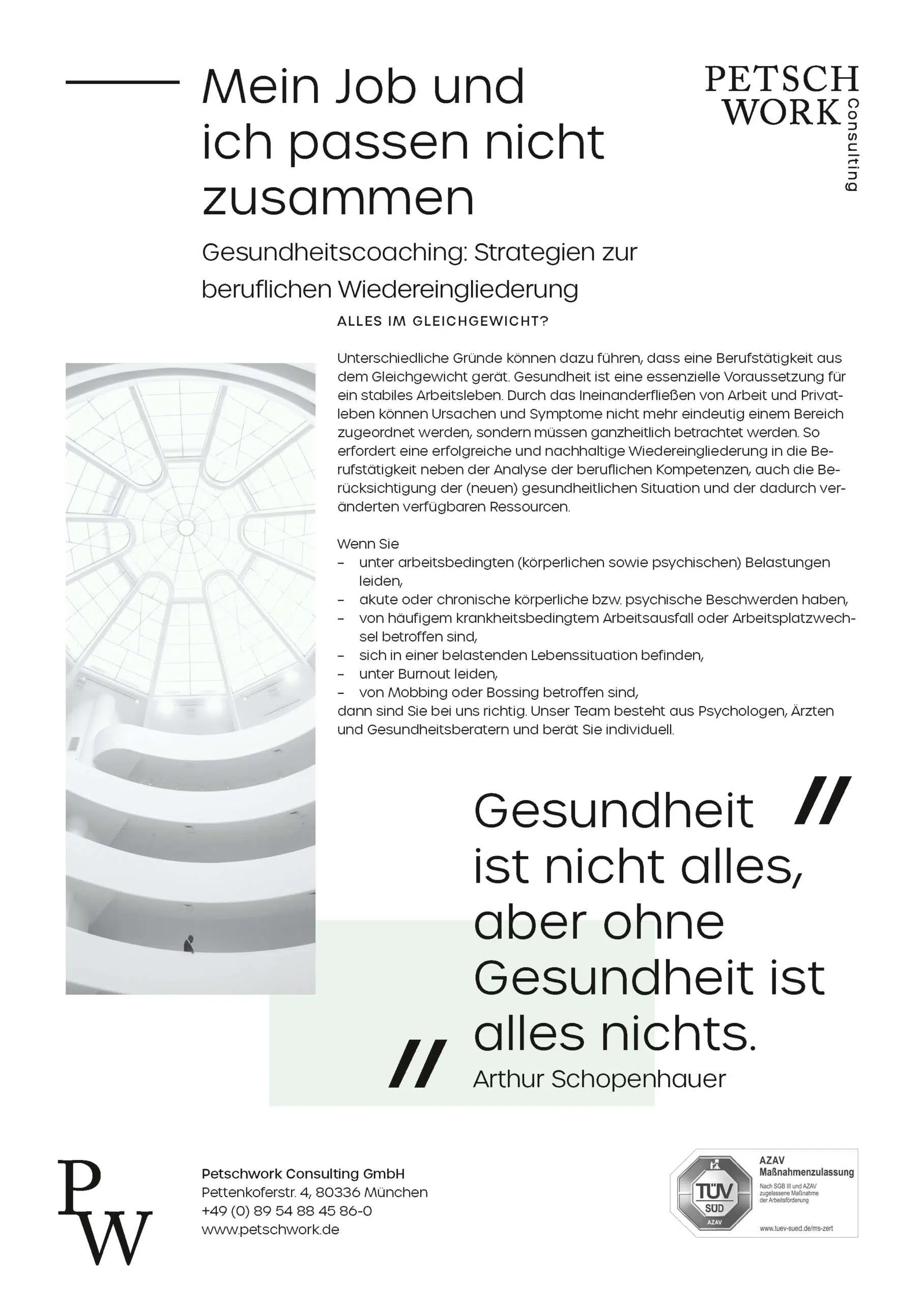 Petschwork Flyer Medizinisch begleitetes Berufscoaching